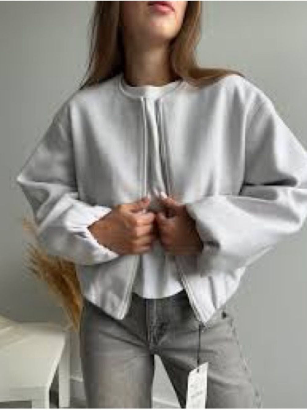 Zara Pale Gray Cropped Bomber Jacket